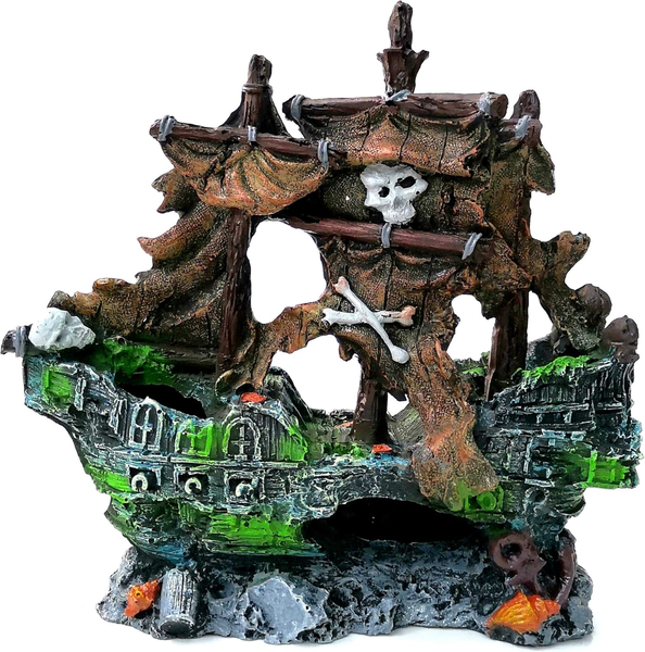 Pirate Shipwreck Aquarium Ornament - Resin Fish Tank Hideout Decor