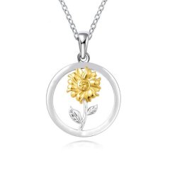 Sunflower Necklace For Women Round Pendant Sunshine Silver Flower Gift