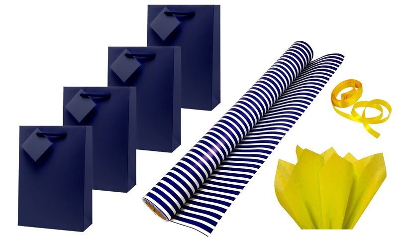 B.Moore - Gift-Wrap Kit - Stripes - Blue