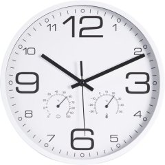 Premium 30.5cm Wall Clock with Thermometer and Hygrometer - White Elegance