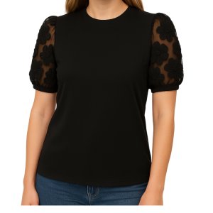 Missy Missi Ladies Blouse With Floral Mesh Sleeve Detail