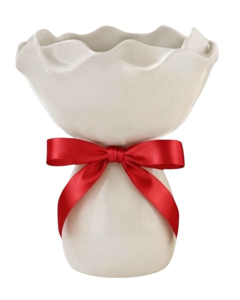 Bloom Ceramic Vase with Ribbon Detail - 24cm