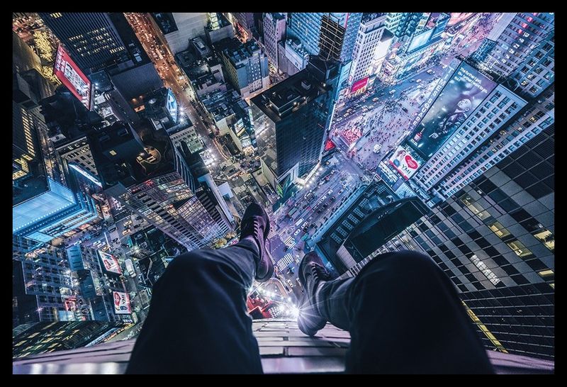 Edge Of Times Square Poster with Black Frame