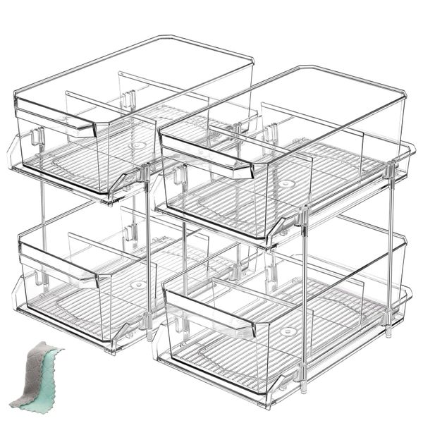 2 Pack 2-Tier Clear Pull Out Under Sink Organiser Kitchen Bathroom Storage