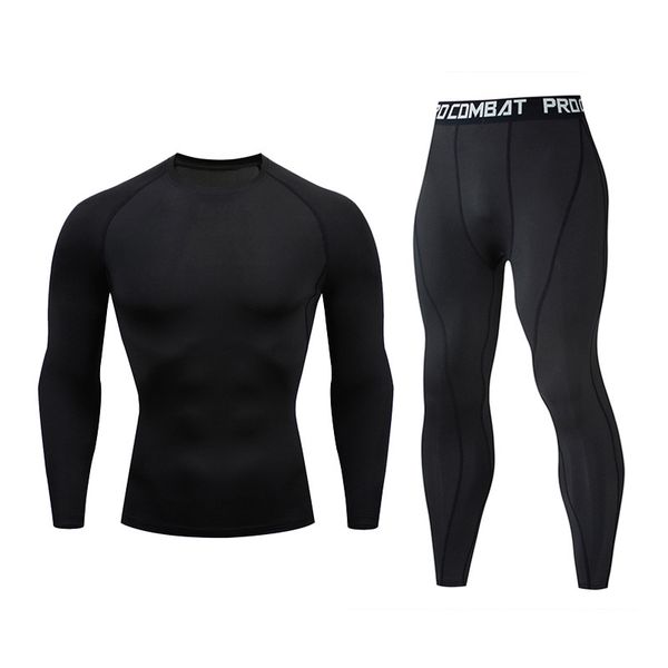 Men's Workout Compression Set Tights and Long Sleeve Shirt for Gym Sport