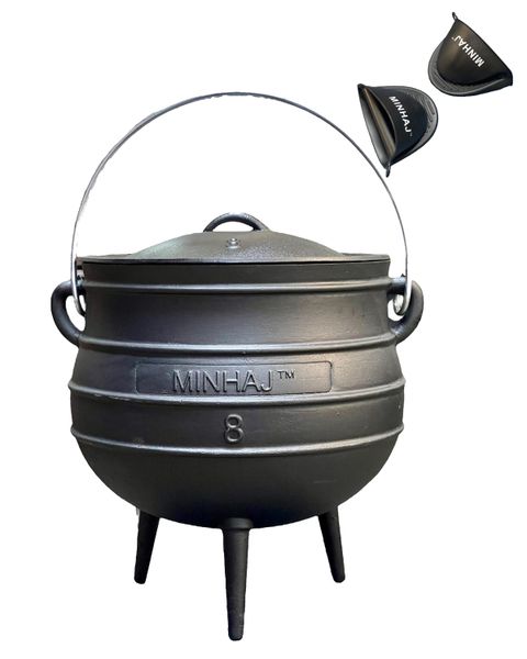 Minhaj - Cast Iron Potjie Pot Size 8 with 2 Silicone Gloves