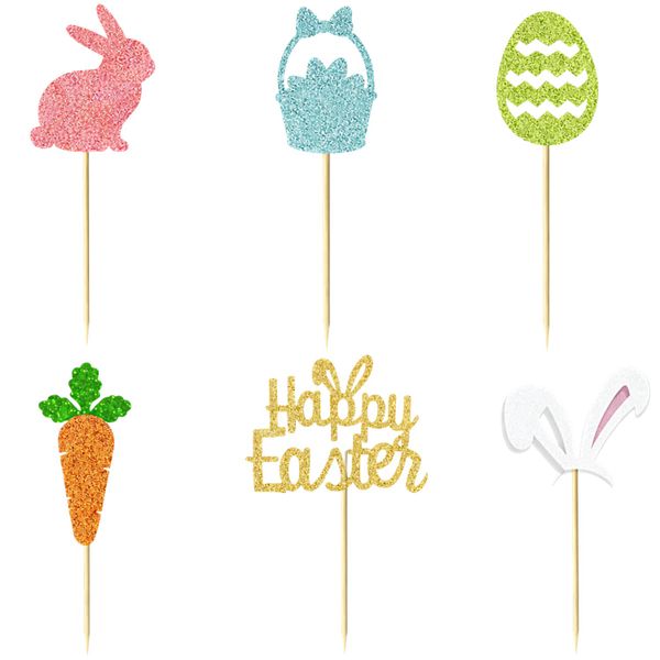 Easter Cupcake Topper Set - Bunny, Carrot and Egg Party Picks - 24 Pieces