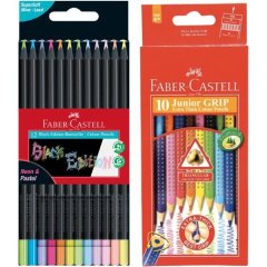 Faber Castell Colour Pencil Combo-Black Edition Neon &amp; Pastel + Junior Grip