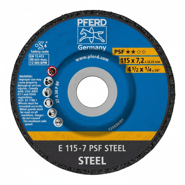 Pferd 115mm Steel Grinding Wheel - 7.2mm Thickness for Metalworking