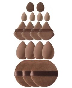 17 Piece Beauty Blender and Powder Puff Set For Makeup Application - Brown
