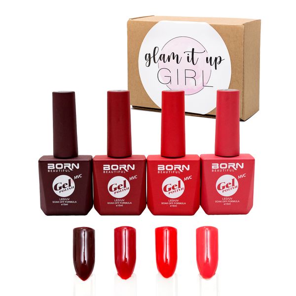 Glam It Up Girl/ UV Gel Nail Polish, Shades of Red, 4 piece - New Flame