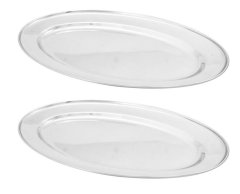 2 Stainless Steel Oval Serving-Catering Trays - 40cm
