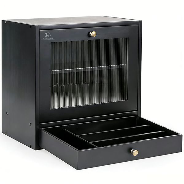 FANTUAN Wooden Bread Box 2 Layer Storage With Cutlery Drawer Adjustable