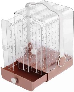 Acrylic Earring Storage Organiser with Drawer - Pink