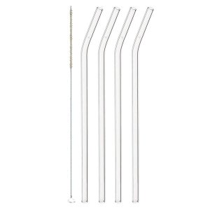 Leonardo Glass Straws with Bend Ciao 23cm with Cleaning Brush – Set of 4