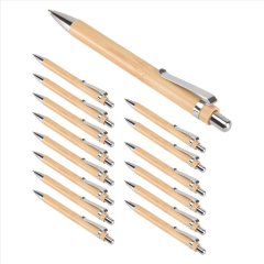 15 Pieces Bamboo Retractable Ballpoint Pen Black Ink 1 Mm Office