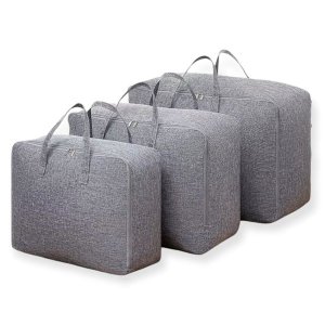 Creative Deco Set of 3 Cotton Reinforced Linen Storage Bags - Grey