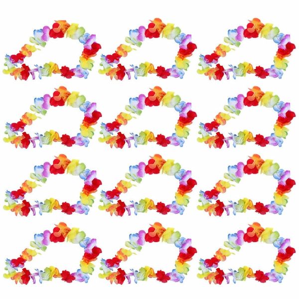 Hawaiian Wreath Garland Dress Up Necklace - Flowers Theme - Set of 12