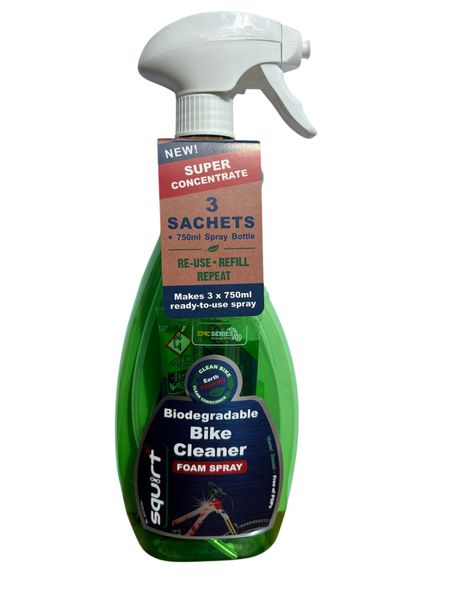 Squirt Bike Wash 750ml Spray Bottle + 3x30ml Super Concentrate Sachets