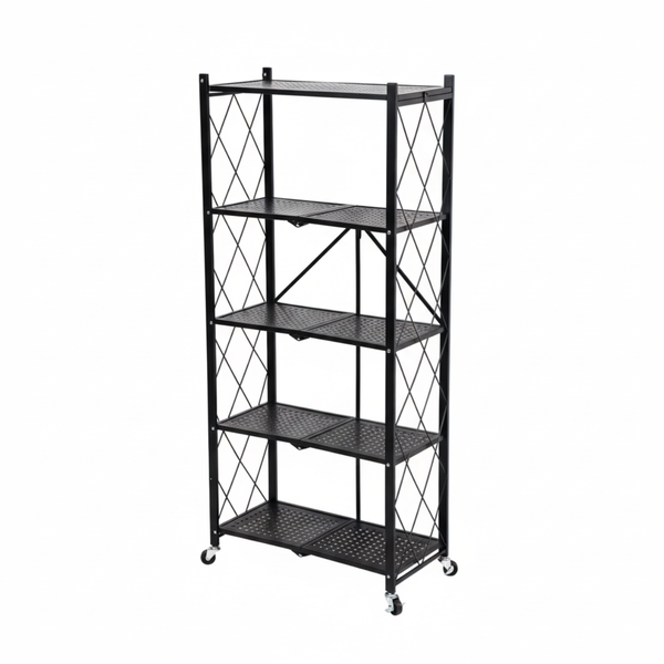 5-Tier Foldable Shelf Unit | Carbon Steel Rolling Storage Rack