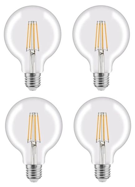 Teempeest E27 LED Filament Bulb G125 6W - Cool White 4 Pack