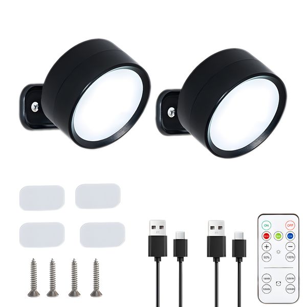 2 Pack LED Magnetic Wall Sconce Lights, USB Rechargeable Light with Remote