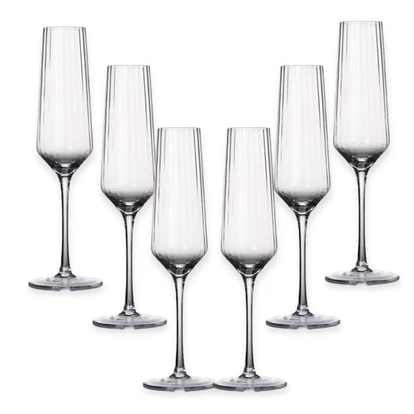 Bohemia Crystalex Ribbed Crystal Champagne Flute Glass 6-Piece Set 180 ml