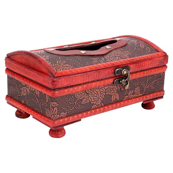 Retro Copper Ring Pattern Wooden Paper Box Holder Decor New Retro Red