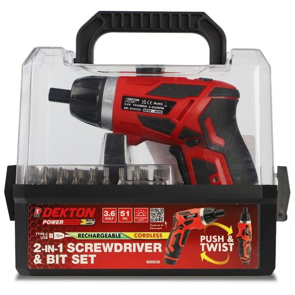 Dekton 51 Piece Power Rechargeable Cordless 2-in-1 Screwdriver &amp; Bit Set
