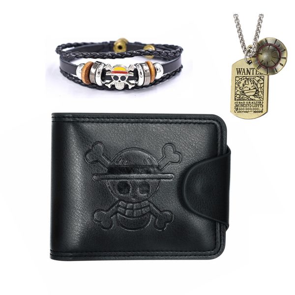 One Piece Anime Leather Wallet &amp; chain bracelet &amp; necklace