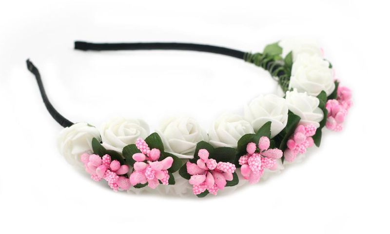 Handmade Floral Headband With White Roses &amp; Pink Buds (Teen - Adult)