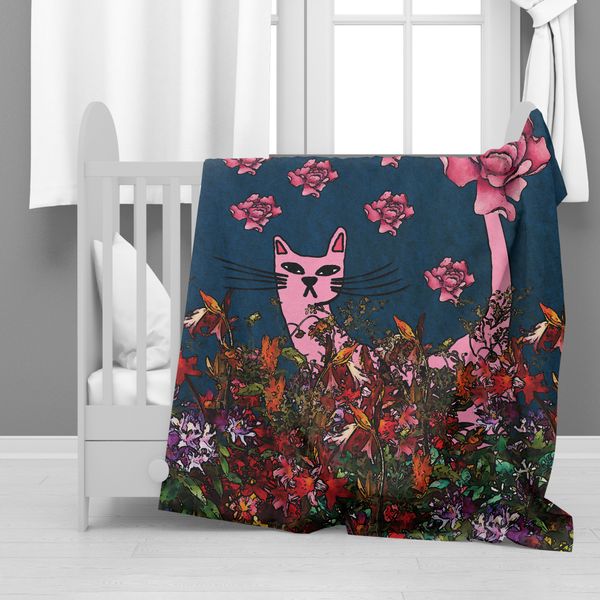 Pink Floral Cat Minky Blanket