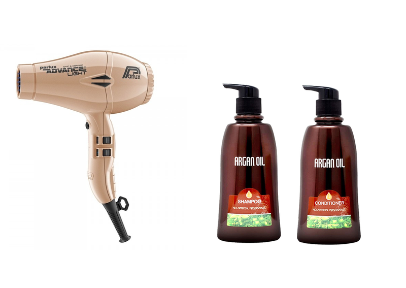 Golden Luxury: Argan Oil Hair Care 350ml &amp; Parlux 2200W Hair Dryer - Gold