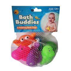 Bath Buddies - 6 x Floating and Squeaking Bath Toys - Assorted Colors