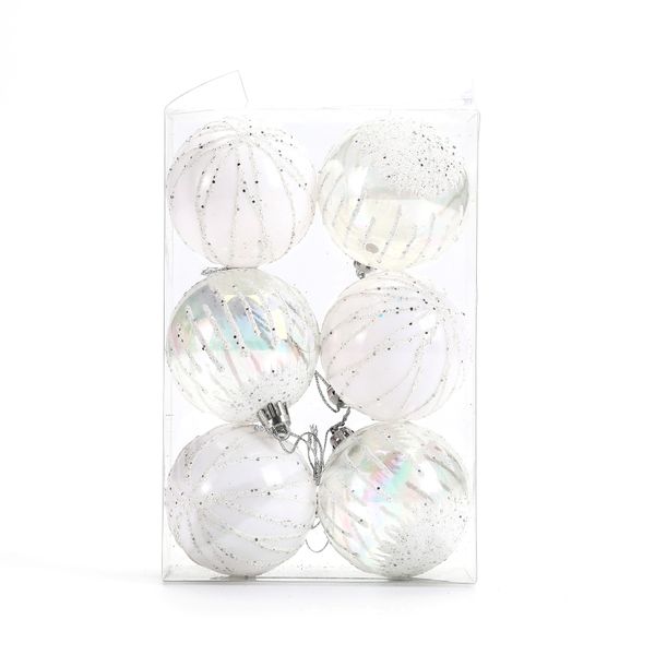 6cm Christmas Baubles - 6-Piece White Painted Set