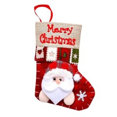 Santa Christmas Stocking Gift Bag With Hangin Felt - Red