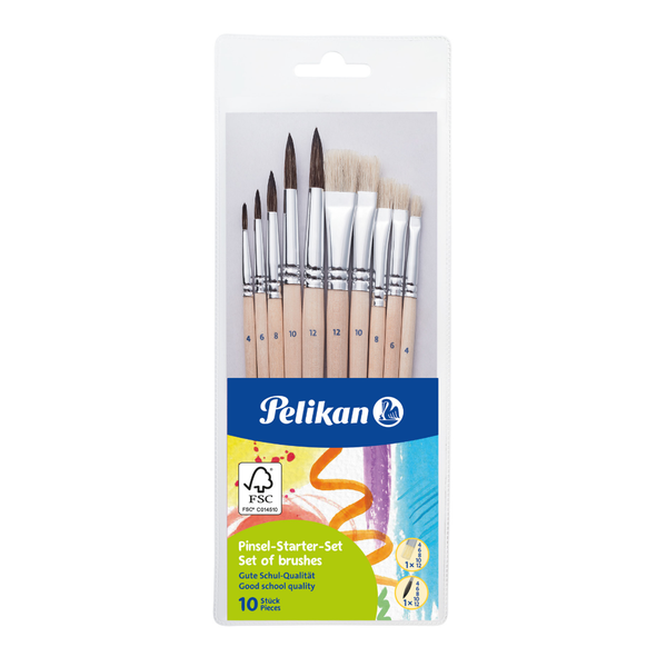 Pelikan 10-Piece Hair &amp; Bristle Paintbrush Set for Artists &amp; Crafters
