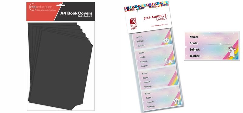 RBE Book Covers Black A4 10's and Unicorn 24 Book Labels