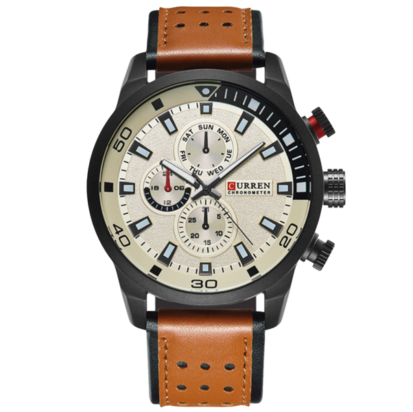 Curren 42mm Men's Leather Leisure Strap Wrist Watch (brown)