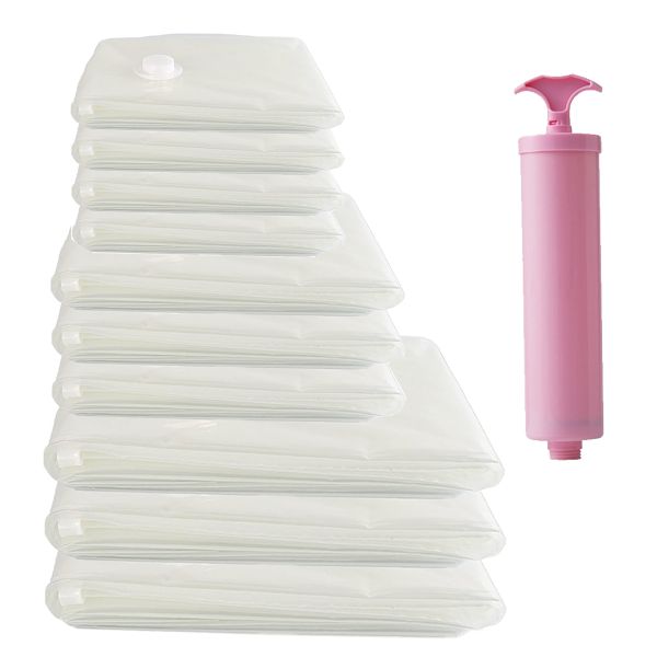 11PK Transparent Vacuum Clothes Storage Bag Travel Hand Pump Set Save Space