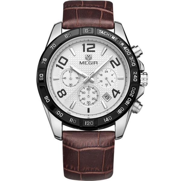 Skyla Jewels Megir Men's Leather Stainless Steel Full Chronograph Watch - Brown