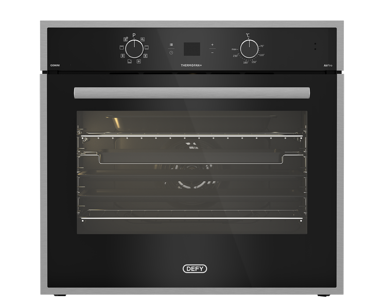 Defy DBO774 Gemini Eye-Level Thermofan+ Oven with AirFire Tech - BlackGlass