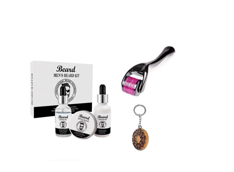 Men's Beard Grooming Kit, Derma Roller &amp; Keyring