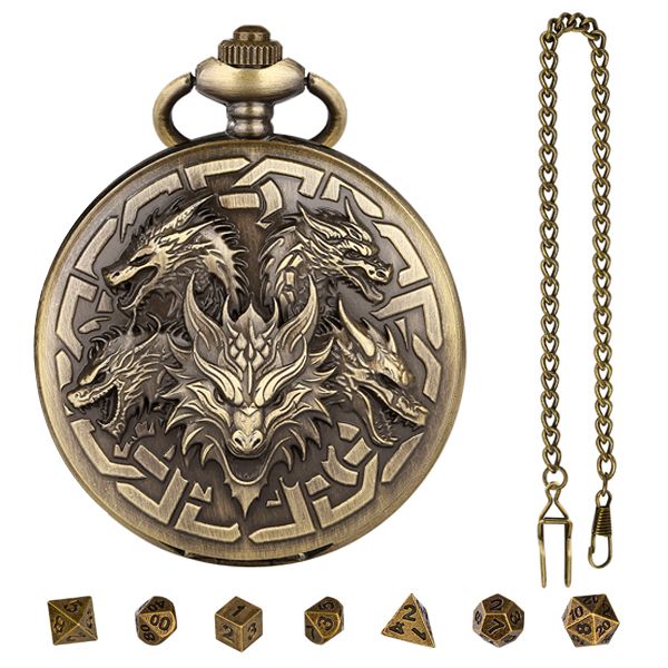 7Pcs DND Dice Set, Mini Metal Dice with Pocket Watch Shell,With Necklace