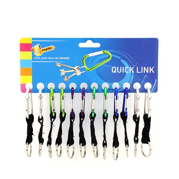 Metal quick link key rings, 50mm - card of 12, assorted colours