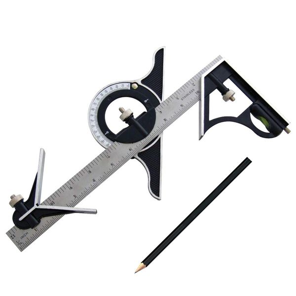 30cm Combination Square Angle Scale Spirit Level Protractor Tool &amp; Gloves