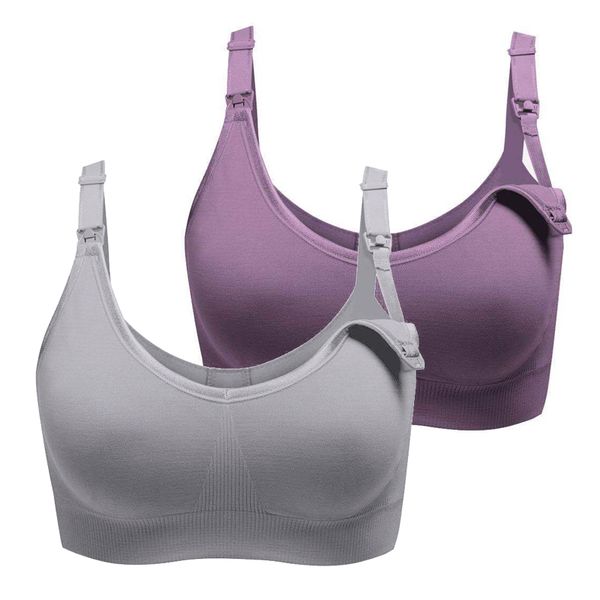 Ultra-Soft Nursing Bra - Unicoo - Value Pack of 2 Bras - Grey &amp; Purple