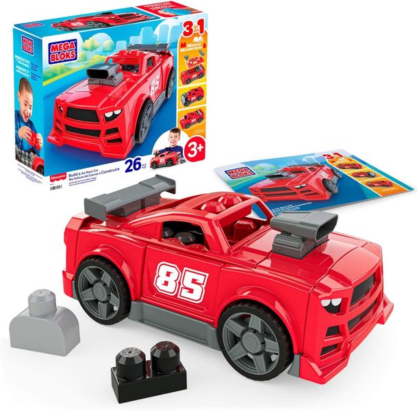 Preschool vehicle building block toy set, 3-in-1 assembly racing car