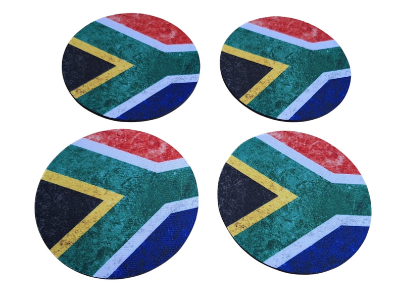 4-Piece Coaster Set with Rubber Backing - South African Flag
