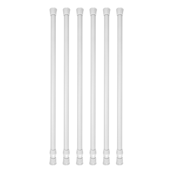 6 Pack Tension Rods, Adjustable Spring Cupboard Bars Rod Curtain Rods White